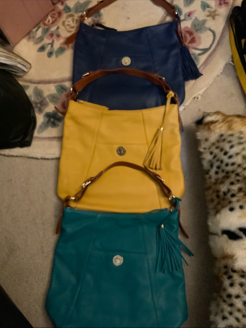 Isaac Mizrahi Blue, Yellow and Teal Leather Shoulder Bag Set